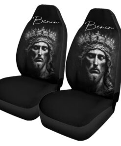 Benin Car Seat Covers Christian Jesus Black And White Version racagu.jpg