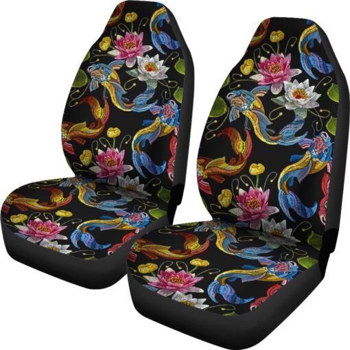 Crochet Koi Fish Lotus Pattern Print Universal Fit Car Seat Cover Car Seat Cover 2 iajwtv.jpg